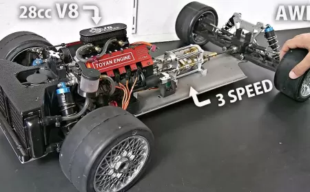 Revving Miniature: An RC Car with a Compact V-8 Engine and Active Transmission!