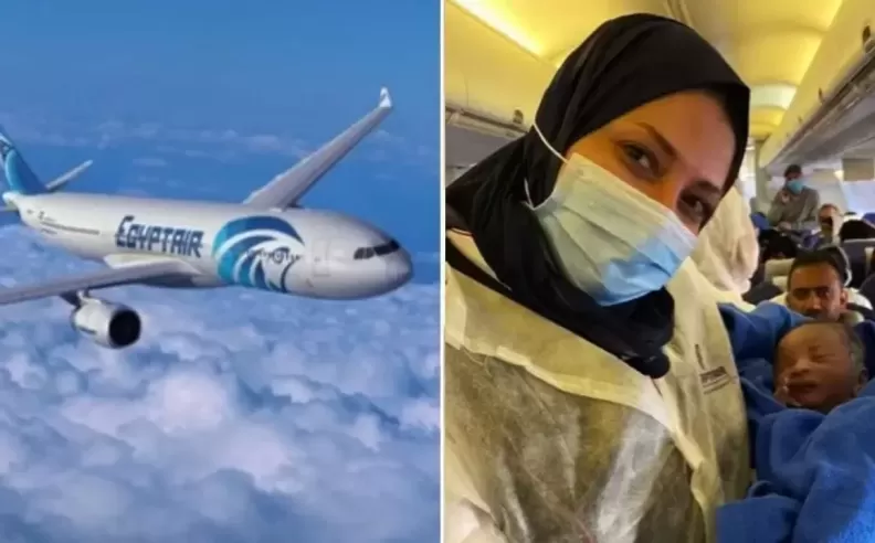طفل يولد بين الغيوم ويحصل على تذكرة سفر مدى الحياة من مصر للطيران