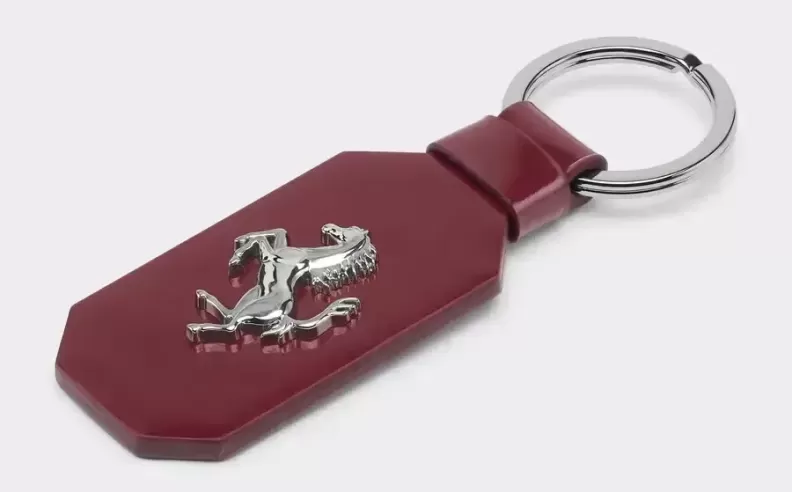 Leather Keychain with Prancing Horse Emblem