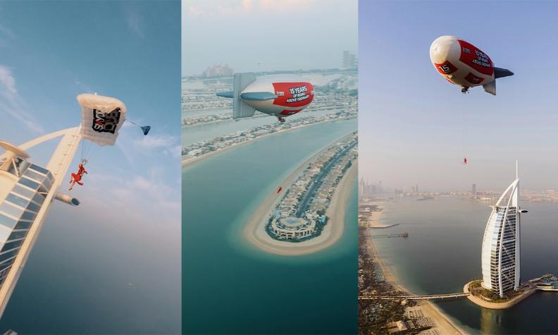 Skydive Dubai Airship Swing Stunt for DSF — A World-First Feat in Flight