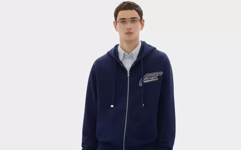 Cotton sweatshirt with zip and Ferrari patch